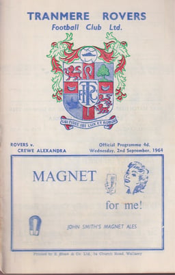Tranmere Rovers v Crewe Alexandra Match Programme 1964-09-02